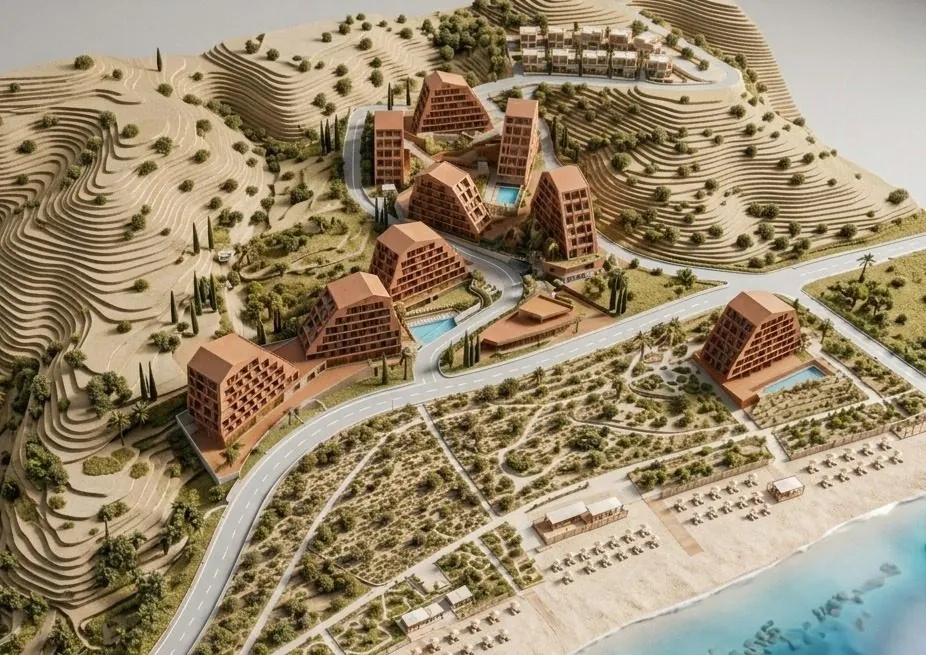 Six buildings on the model